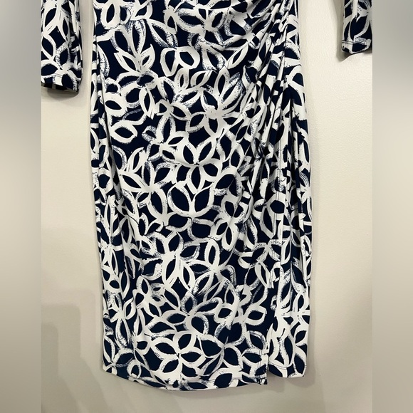 Lauren Ralph Lauren Navy/White Faux Wrap Dress Size 4 Classic Preppy Office - Picture 6 of 10